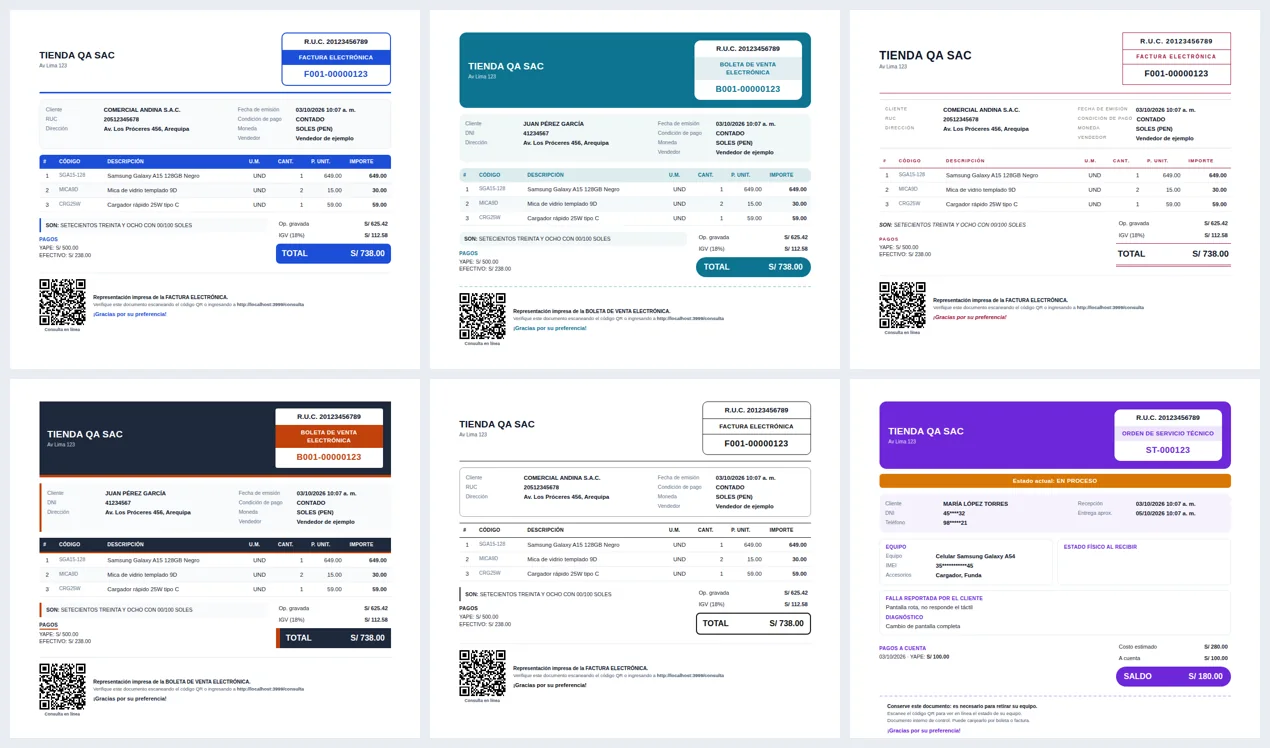 Diseños de comprobantes electrónicos en formato A4, A5 y ticket